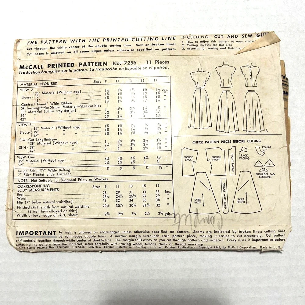 McCalls Vintage Pattern #7256 Junior 2 Piece Dress‎ Size 15 HTF